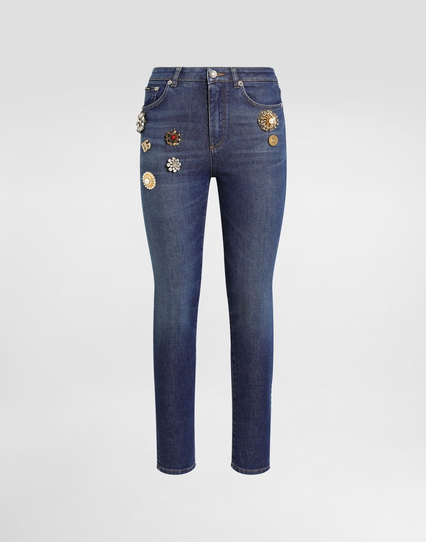 Džínsy Dolce & Gabbana Dolce & Gabbana 5-Pocket Jeans with Embellishments Modrá | FTC67ZG8NY1S9001