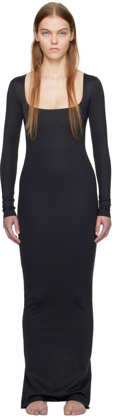 Šaty SKIMS SKIMS Body Long Sleeve Maxi Slip Dress Čierna | SL-MAX-4114, 0
