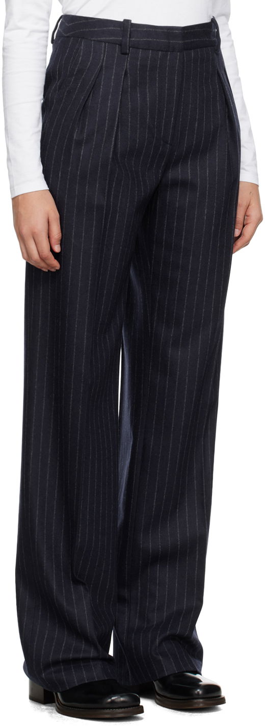 Nohavice Loulou de Saison Loulou de Saison Amoya Pinstriped Trousers Navy | AMOYA, 1