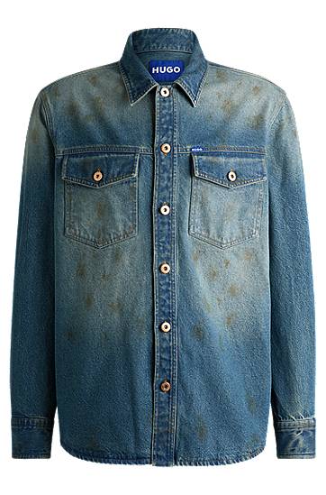 Košeľa BOSS HUGO Loose-Fit Denim Shirt with Used Effects Modrá | 50534187, 0