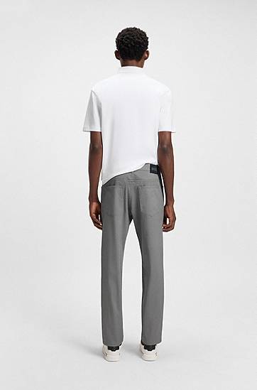 Nohavice BOSS Maine Regular-Fit Micro-Patterned Stretch Cotton Trousers Šedá | 50543935, 1