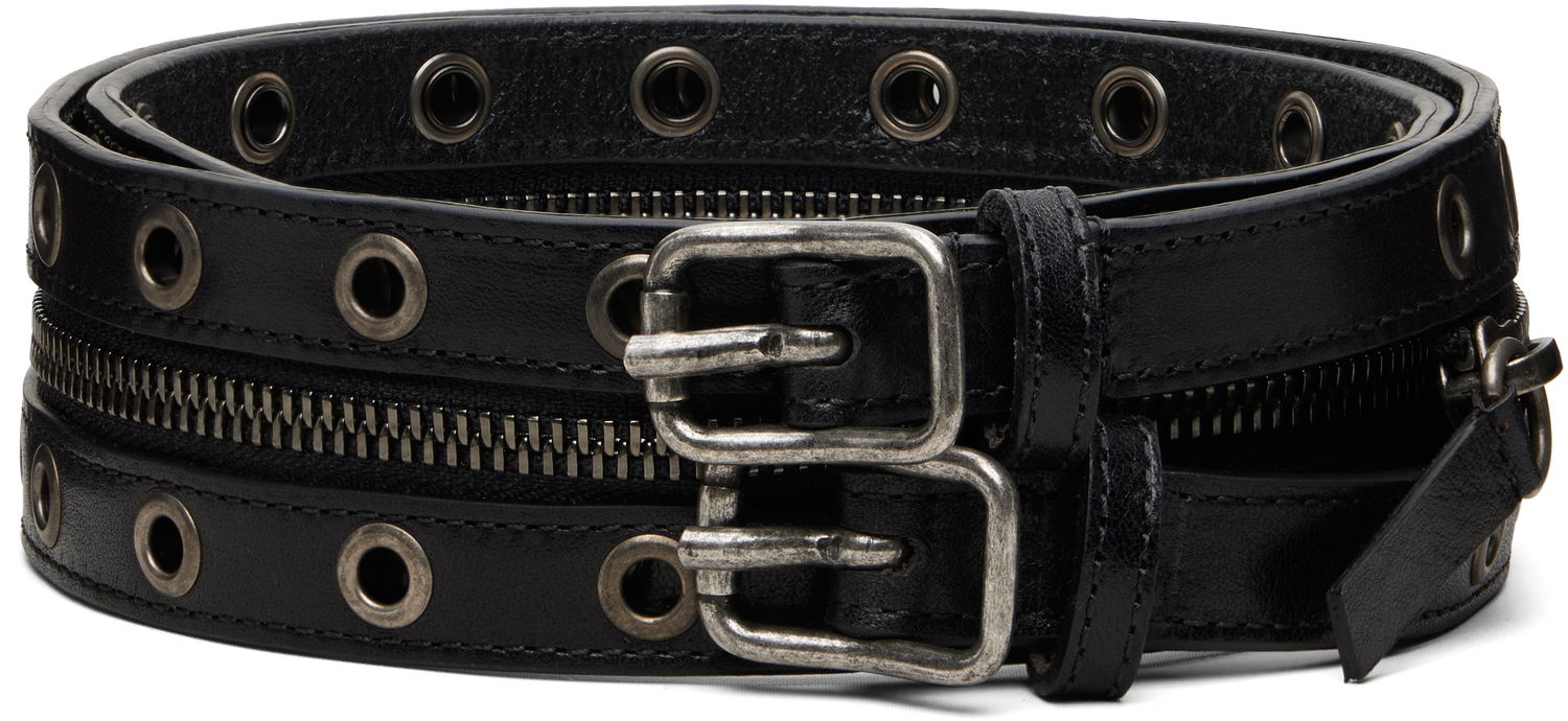 Opasok R13 Leather Eyelet Zipper Belt with Double Buckle Čierna | R13WA068-A001, 0