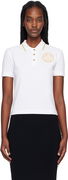 White Cropped Polo with Gold Emblem
