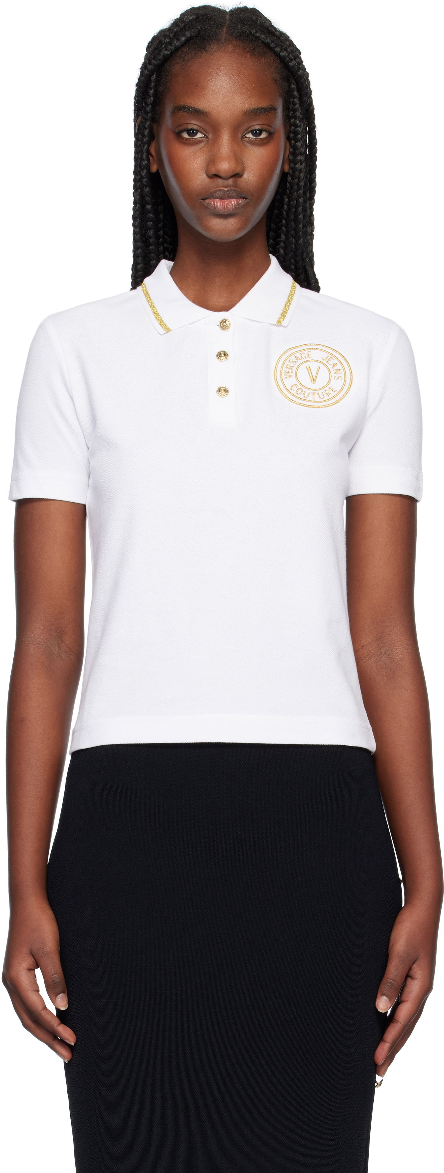 Polo tričko Versace White Cropped Polo with Gold Emblem Biela | E77HAGT00_ECJ01T, 0