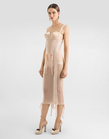 Šaty Dolce & Gabbana Dolce & Gabbana Light Tulle Calf-Length Corset Slip Dress Béžová | F6TTMTFLRDAF1218, 1