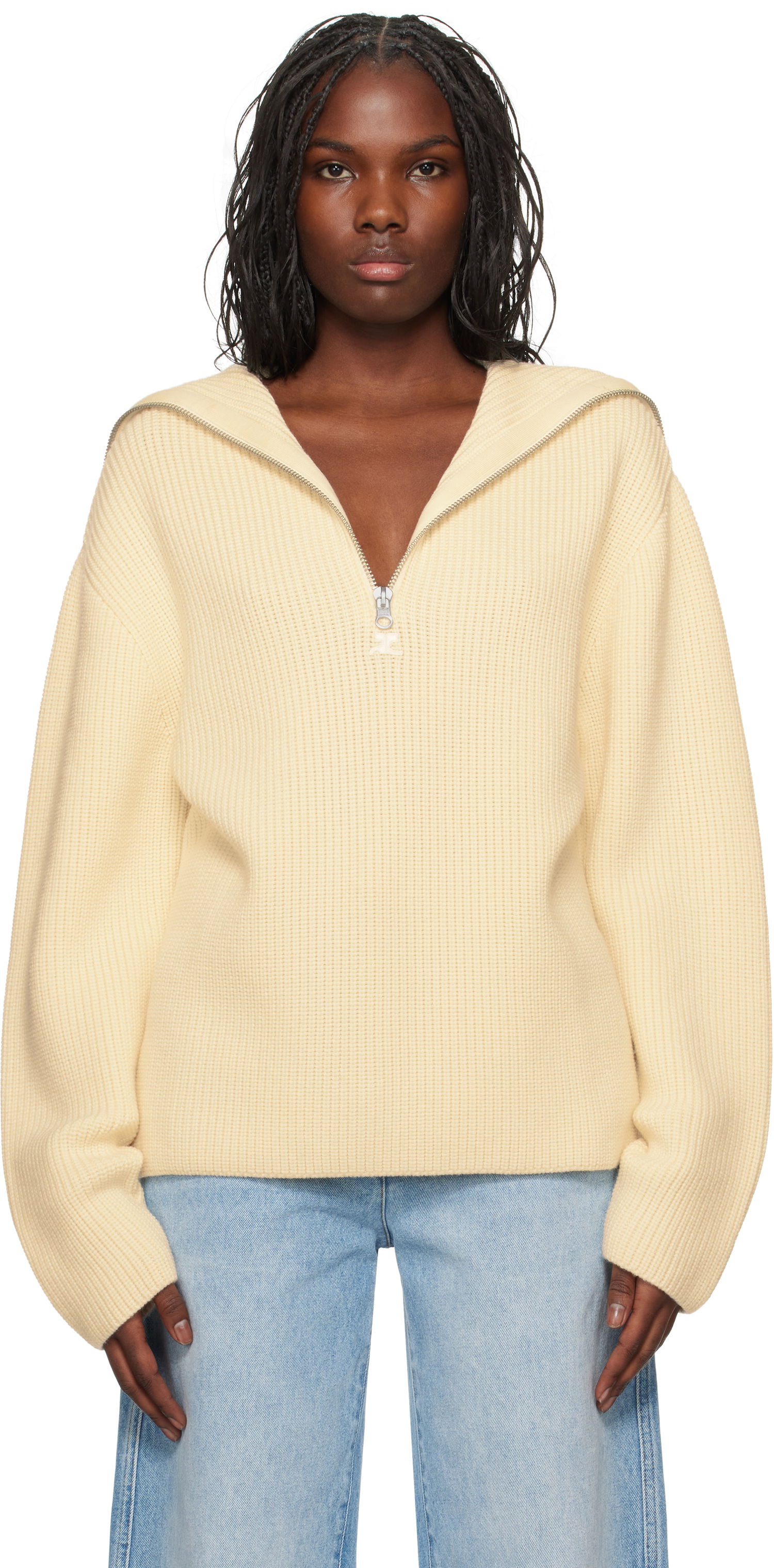 Sveter Courrèges Ribbed Wool Half-Zip Sweater Žltá | 324MPU182FI0036, 0