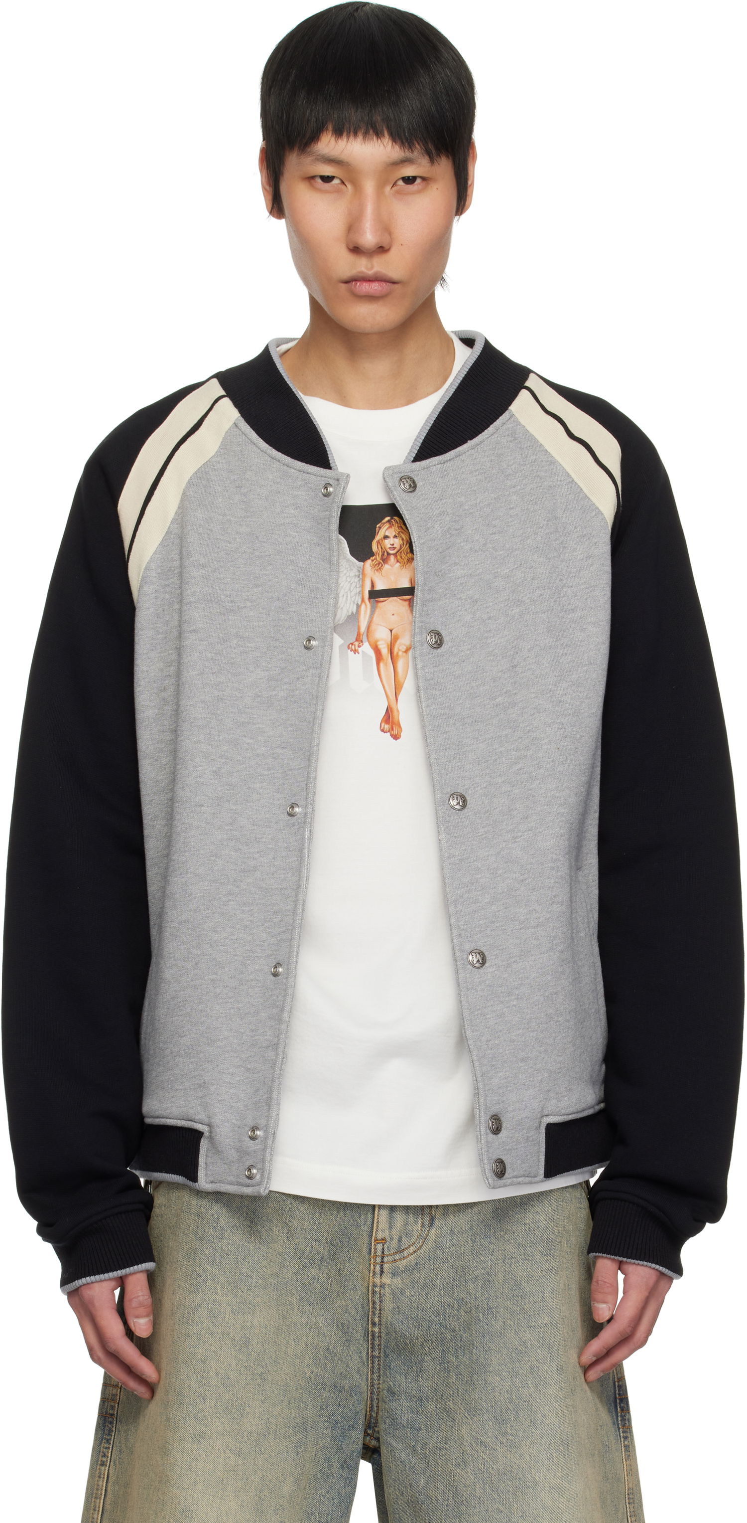 Bomber bunda Palm Angels Palm Angels Varsity Bomber Jacket Šedá | PMEK010S25FAB0010810, 0