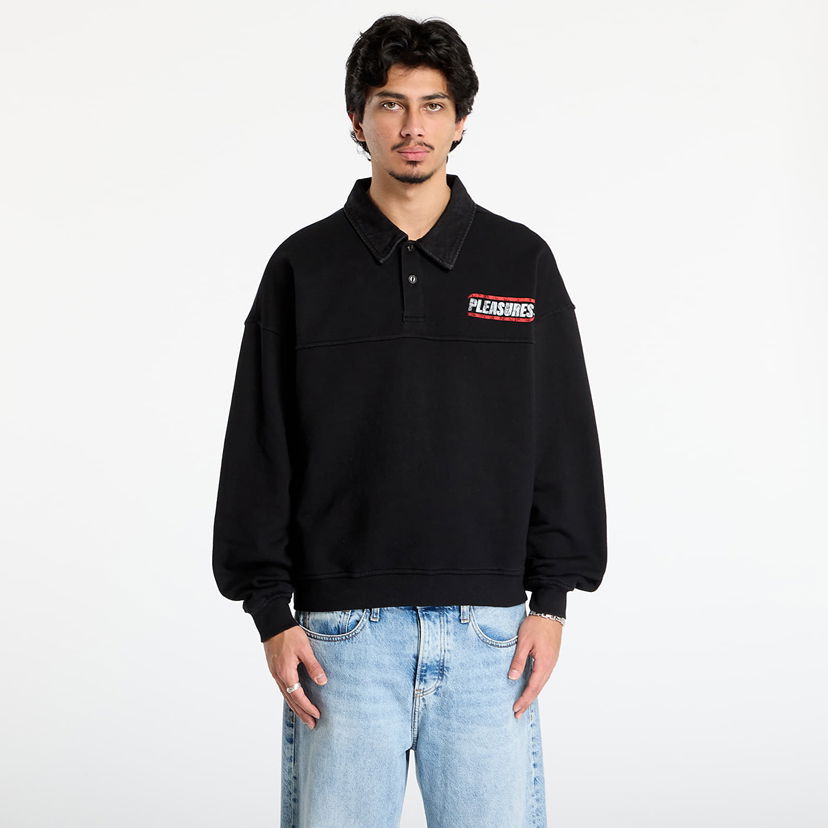 Mikina Pleasures Gentle Polo Sweatshirt S Čierna | P25F028-BLACK