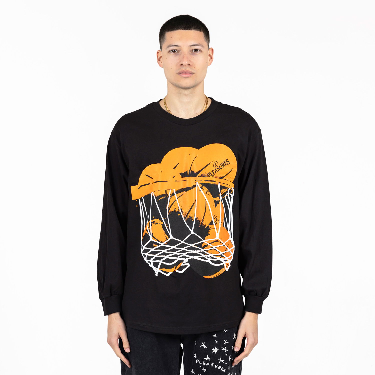 Tričko Pleasures Hoops Long-Sleeve Tee Black Čierna | P23SP055-BLACK, 0