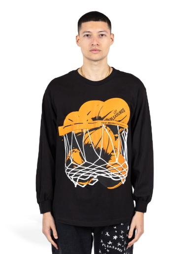 Tričko Pleasures Hoops Long-Sleeve Tee Black Čierna | P23SP055-BLACK