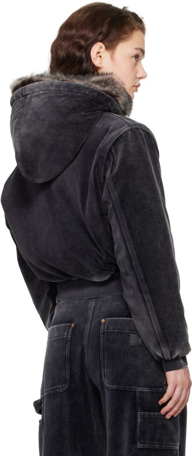Mikina Alexander Wang Velour Workwear Shearling Trim Jacket Čierna | 4CC4242106, 2