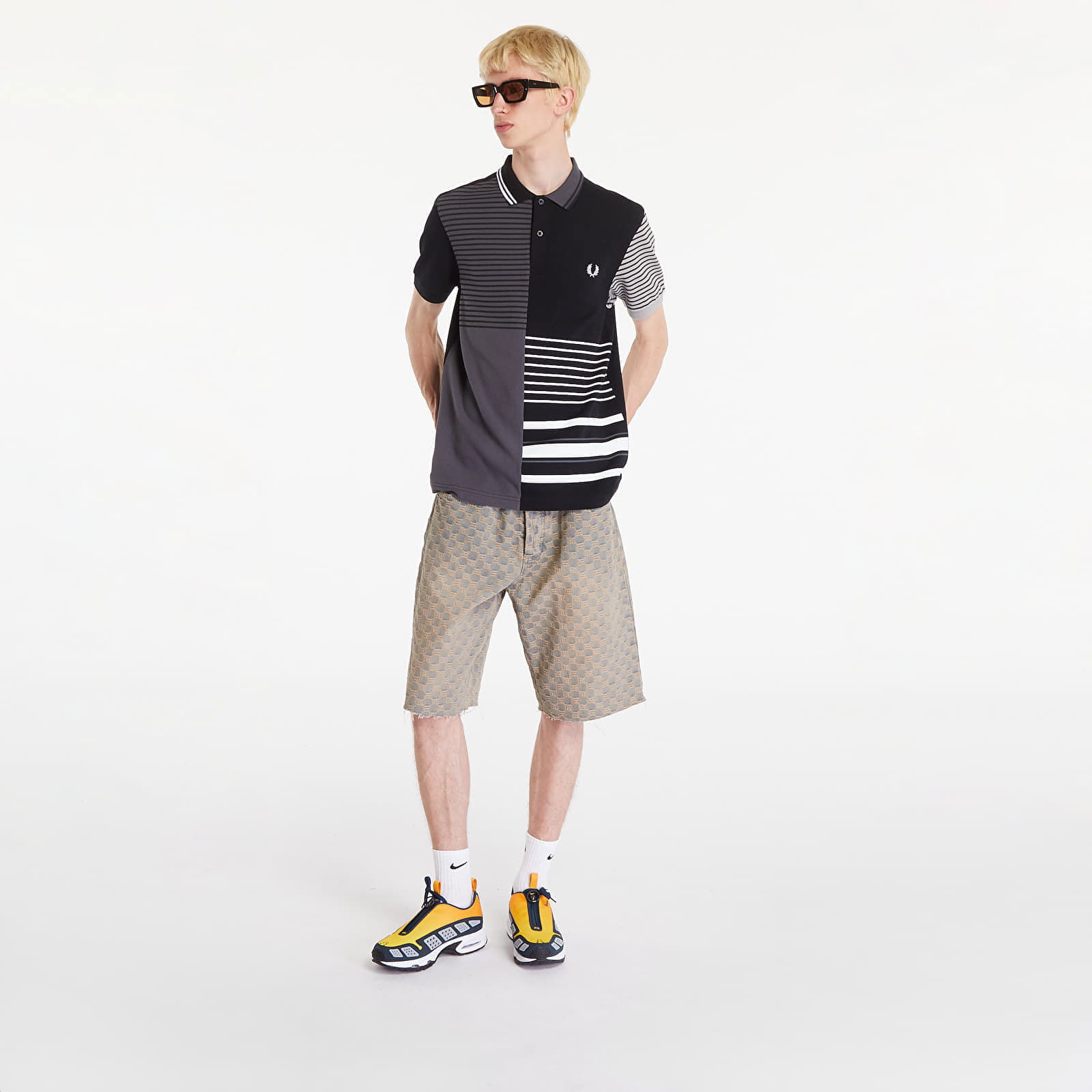 Beams Striped Panel Fp Polo T-Shirt Black