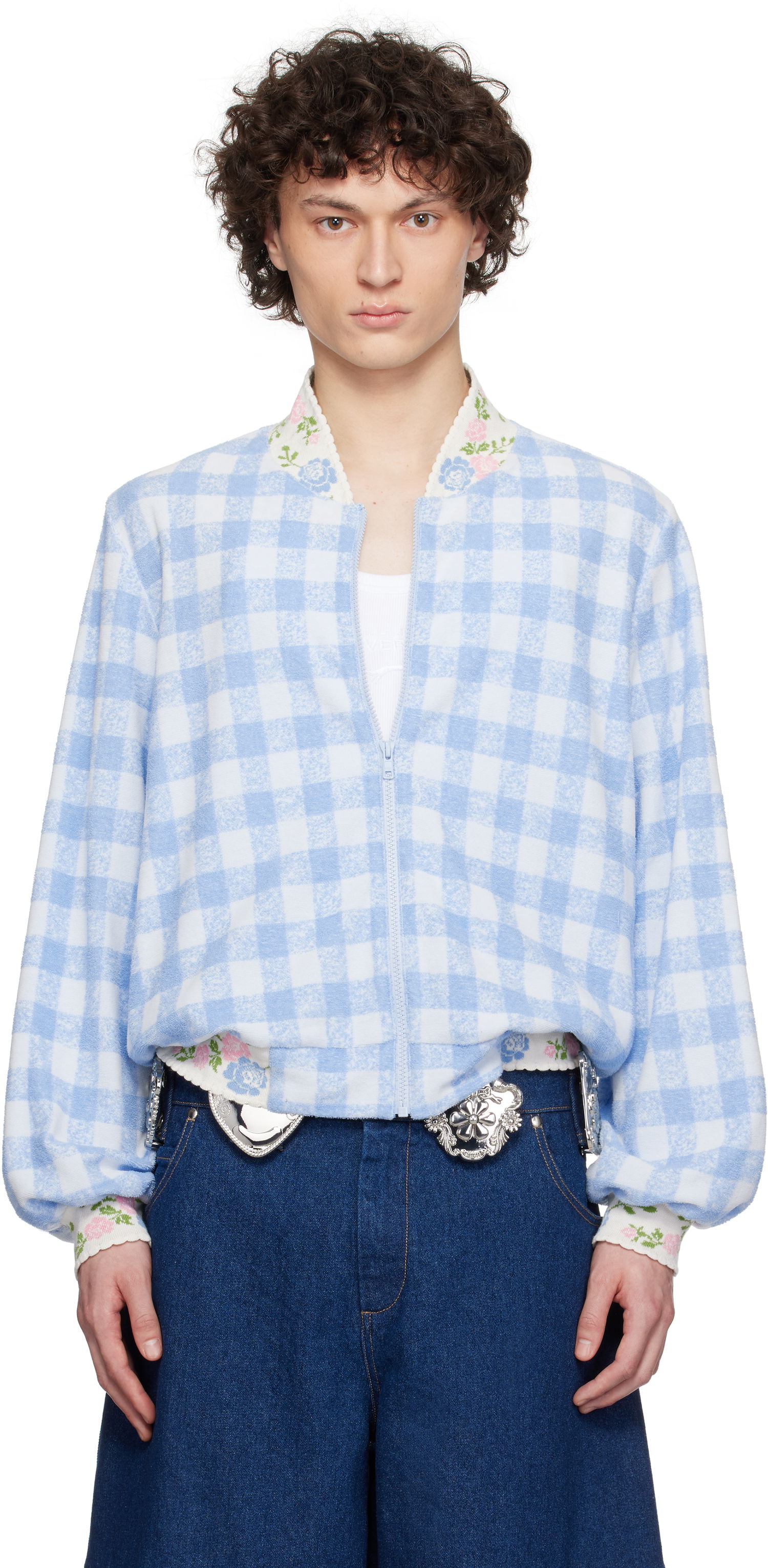 Sveter Anna Sui Anna Sui Gingham Terry Bomber Jacket Modrá | M225A30, 0