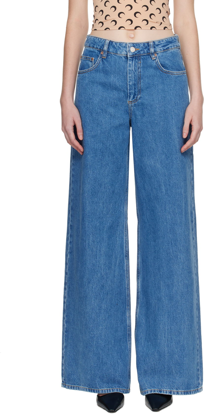 Džínsy Marine Serre Marine Serre Moon Laser High-Waist Flare Jeans Modrá | WPA159ACDEN0002