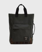 Waxed Field Tote Bag with Plaid Base and Front Pocket