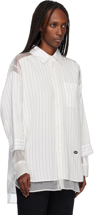 Košeľa Jean Paul Gaultier Pinstriped Long-Sleeve Button-Up Shirt with Sheer Panels Biela | 25/04-U-ST038-W038-0150, 1