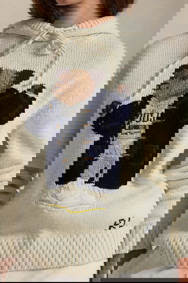 Mikina Polo by Ralph Lauren Polo Bear Duffle Coat Knit Hoodie with Linen Blend Biela | 211972802, 3