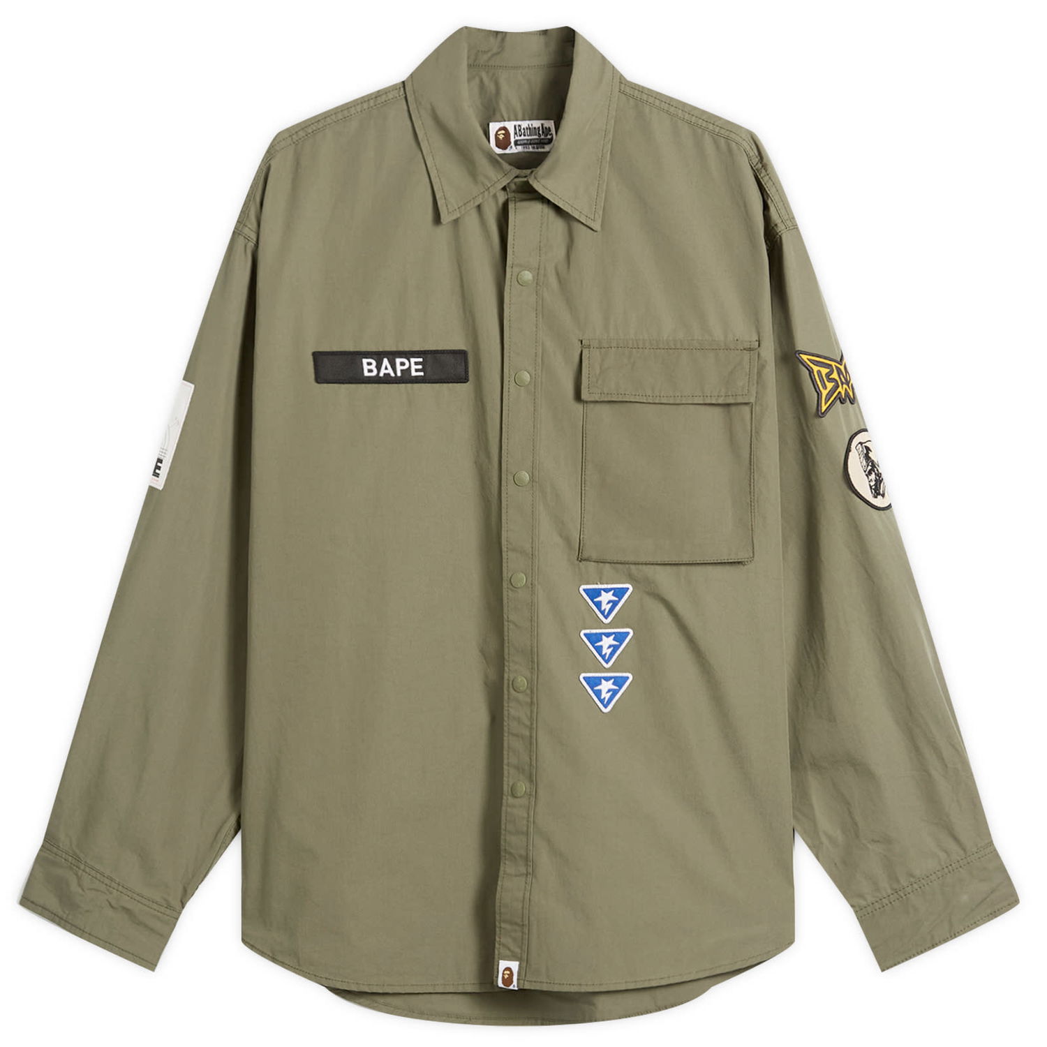 Košeľa BAPE A Bathing Ape Logo Military Shirt Zelené | 001SHL801301M-ODR, 1