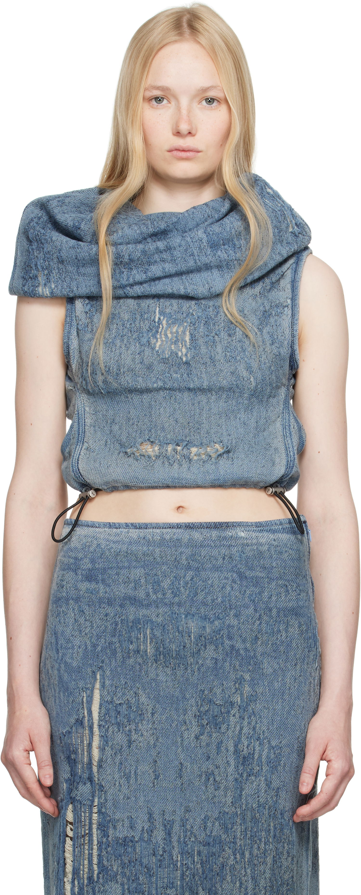 Sukňa Diesel Diesel De-Vania-Fsg Distressed Denim Cowl Neck Top Modrá | A18944 068RQ, 0