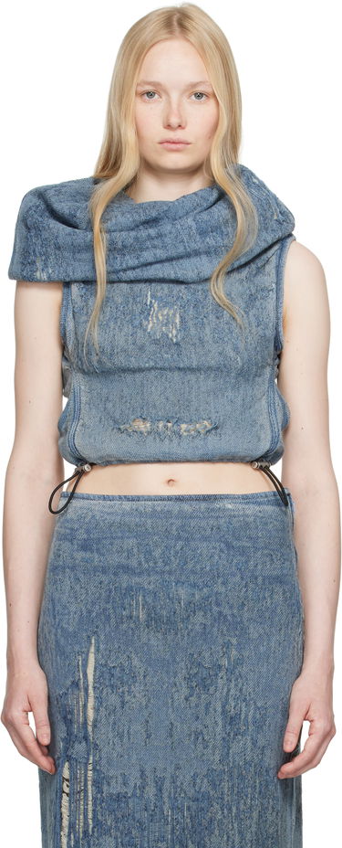 Sukňa Diesel Diesel De-Vania-Fsg Distressed Denim Cowl Neck Top Modrá | A18944 068RQ, 0