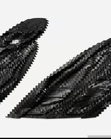 Bunda C.P. Company Slam Jam Leather Mille Jacket with Goggle Hood Čierna | 19CSOW700S 001, 2