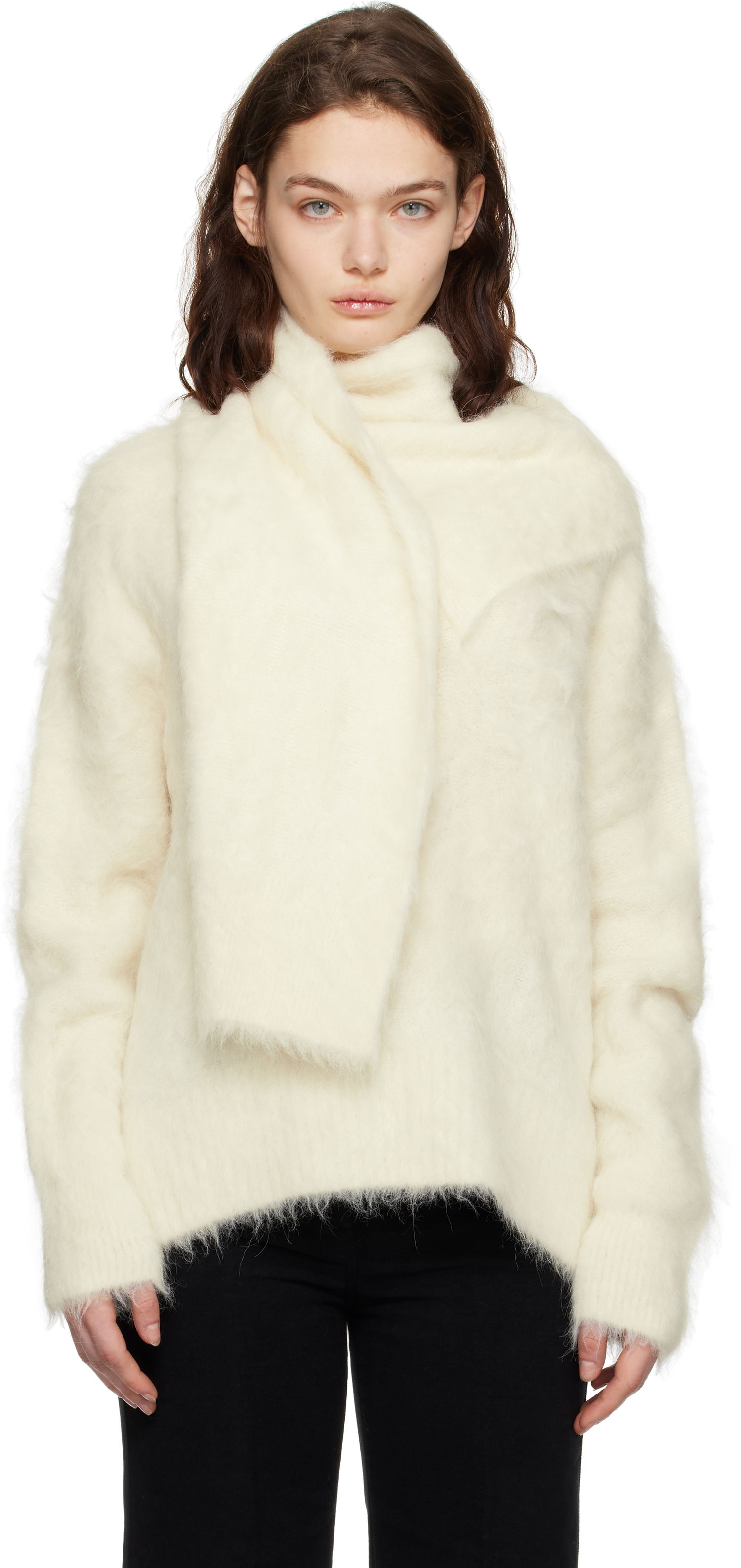 Sveter TOTEME TOTEME Draped-Scarf Knit Sweater Biela | 251-WRT0368-YA0106, 0
