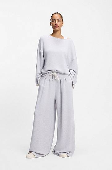 Tepláky BOSS Pleated Wide-Leg Cotton Blend Track Pants Šedá | 50554282, 1