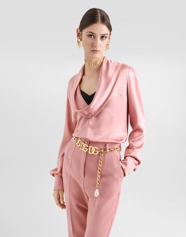Košeľa Dolce & Gabbana Dolce & Gabbana Satin Blouse with Shawl Neck Ružová | F7AM0TFU1AUFB473, 3