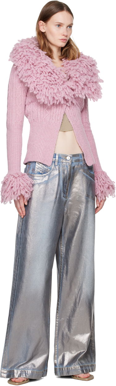 Sveter The Attico Ribbed Wool Mix Cardigan with Shaggy Collar and Cuffs Ružová | 251WCD00006 KWW004AA, 3