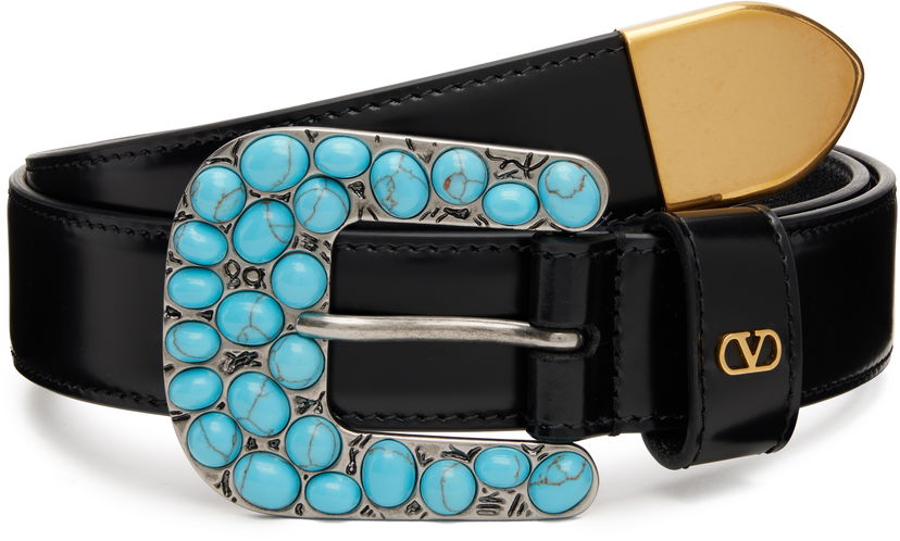 Opasok Valentino VLogo Signature Brushed Calfskin Belt with Turquoise Stone Buckle Rôznofarebný | 7W2T0SQ2EQV