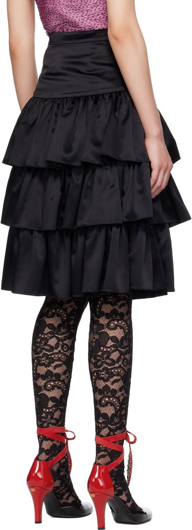 Sukňa Valentino Satin Tiered Ruffle Midi Skirt Čierna | 6B0RADB092G, 2
