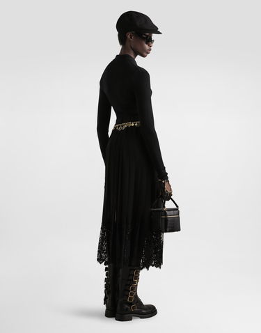 Sukňa Dolce & Gabbana Dolce & Gabbana Pleated Chiffon Midi Skirt with Lace Trim Čierna | F4C6ATFUSNWN0000, 2