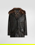 Dolce & Gabbana Leather Jacket with Fur Collar and Leopard Print Lining