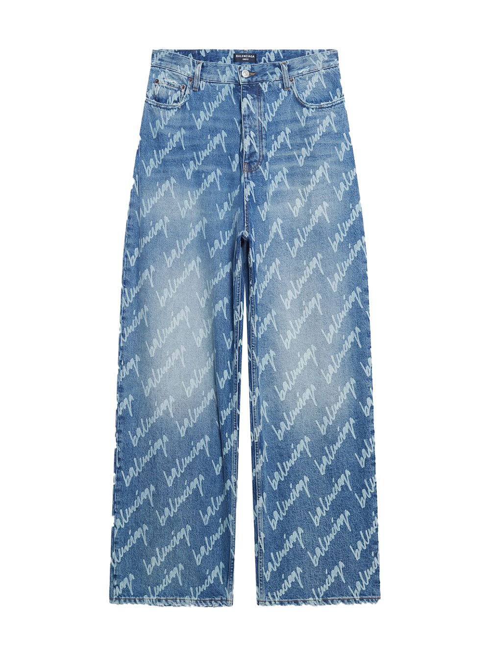 Nohavice Balenciaga All Over Logo Large Fit Denim Trousers Modrá | 675230TJW904200, 0