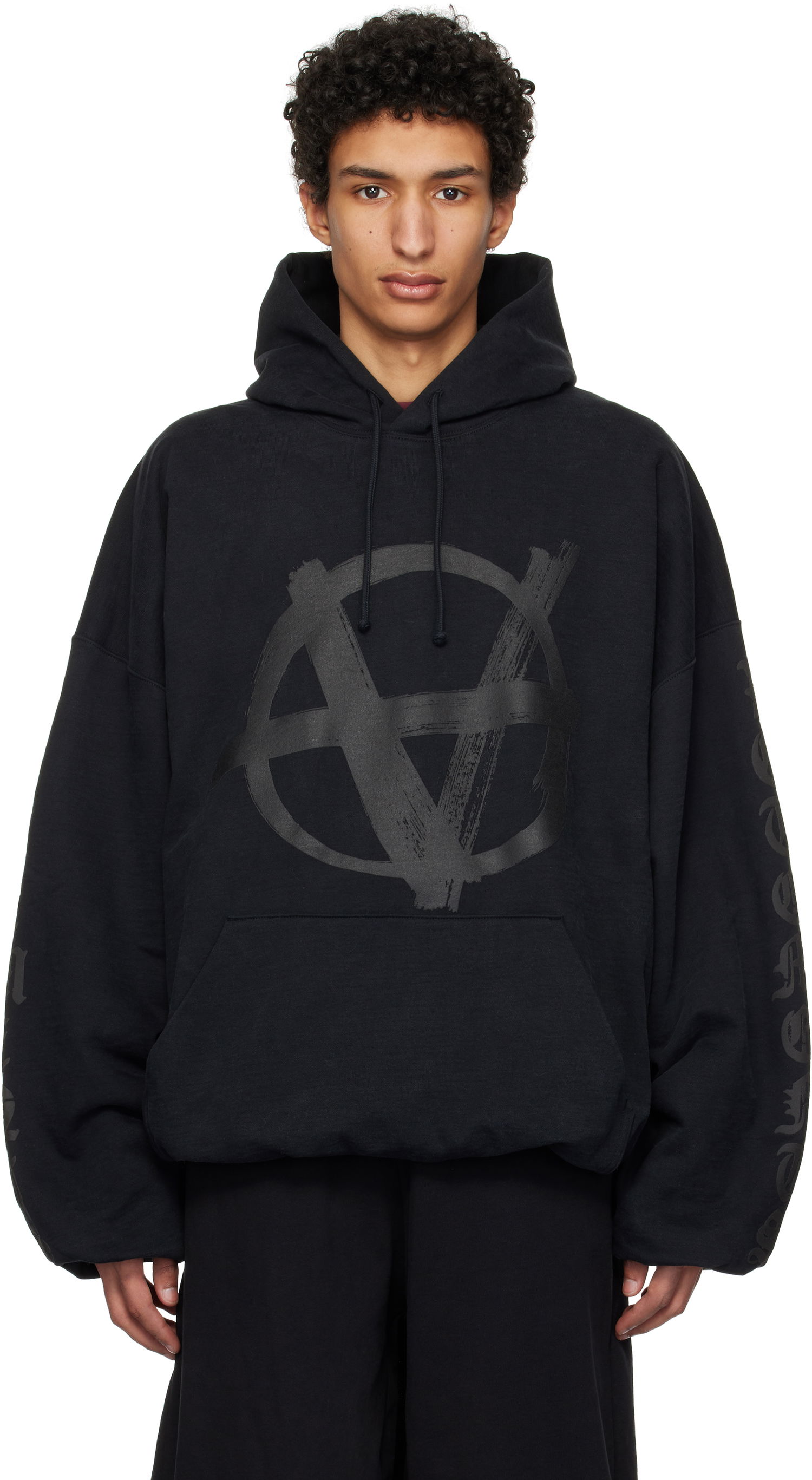 Mikina VETEMENTS Vetements Double Anarchy Cropped Boxy Hoodie Čierna | UA66HD630B, 0