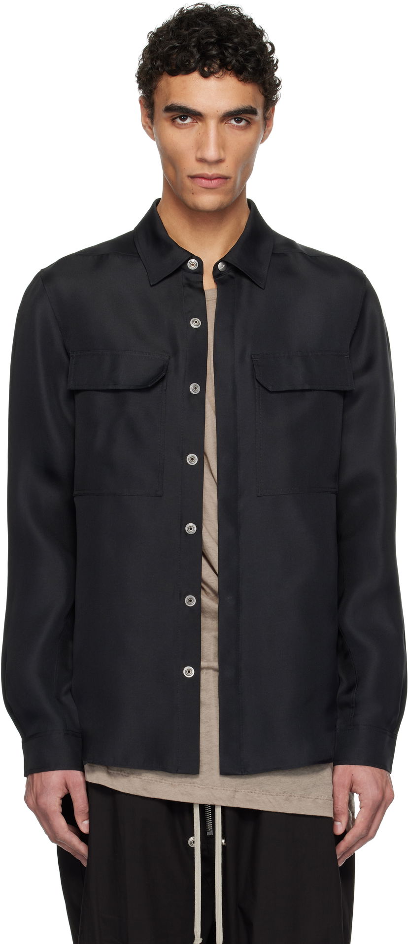 Košeľa Rick Owens Hollywood Silk Gazar Overshirt Čierna | RU01E5236 SG