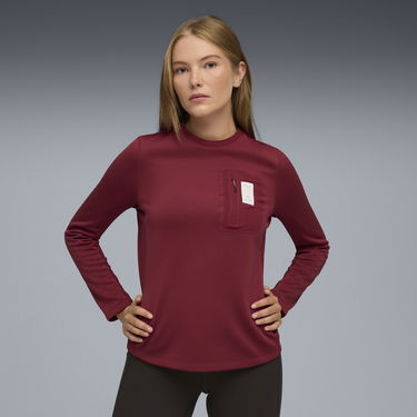 Tričko Puma Textured Long-Sleeved Crew Neck Top with Zipper Chest Pocket, PUMA x SAYSKY Vínová | 660240_90, 0
