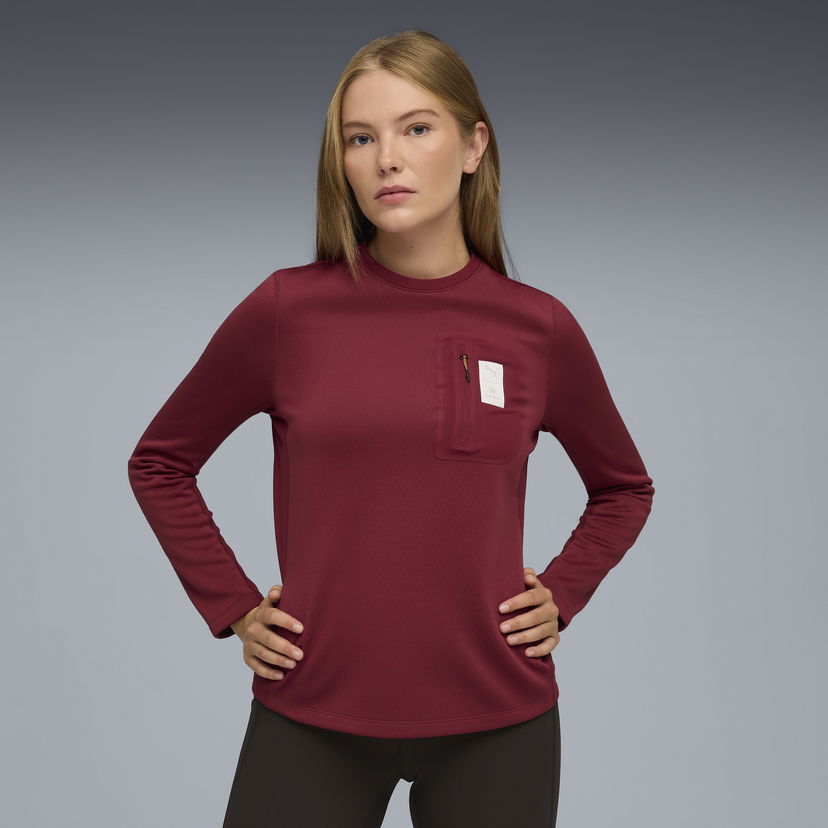 Tričko Puma Textured Long-Sleeved Crew Neck Top with Zipper Chest Pocket, PUMA x SAYSKY Vínová | 660240_90