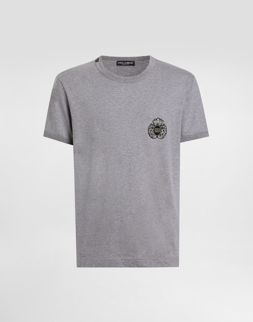 Tričko Dolce & Gabbana Dolce & Gabbana Cotton T-Shirt with Heraldic Patch Šedá | G8PV1ZG7PJ6S8291