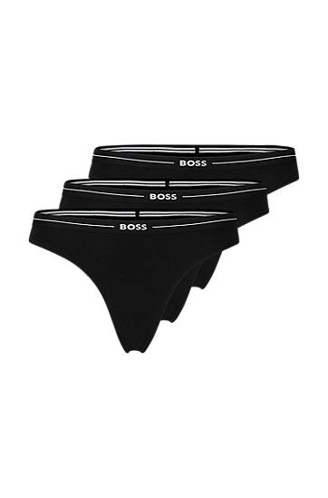 Nohavičky BOSS BOSS Three-Pack Stretch-Cotton Thongs with Logo Waistbands Čierna | 50510030, 0