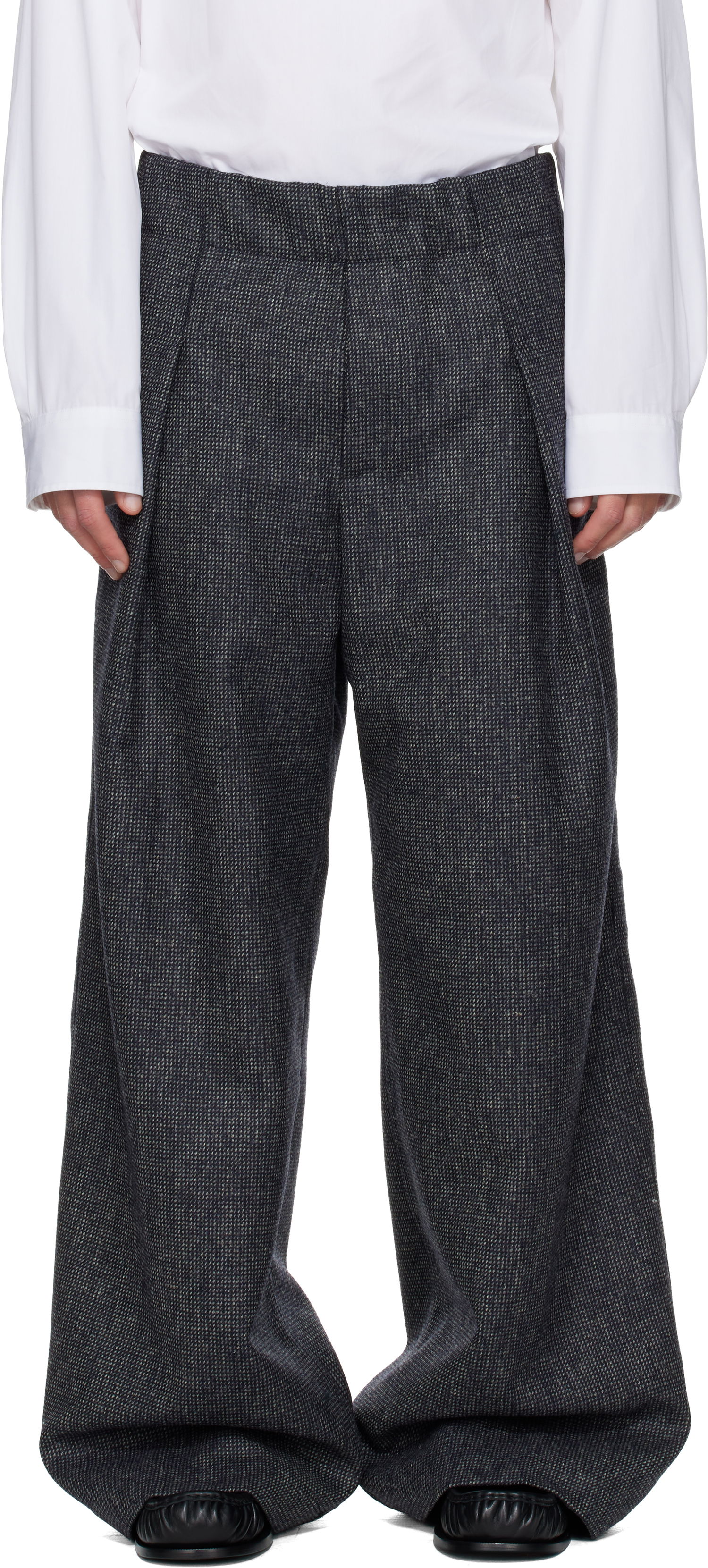 Nohavice Dries Van Noten Pleated Wide-Leg Wool Trousers with Textured Weave Šedá | 252-020907-2194, 0