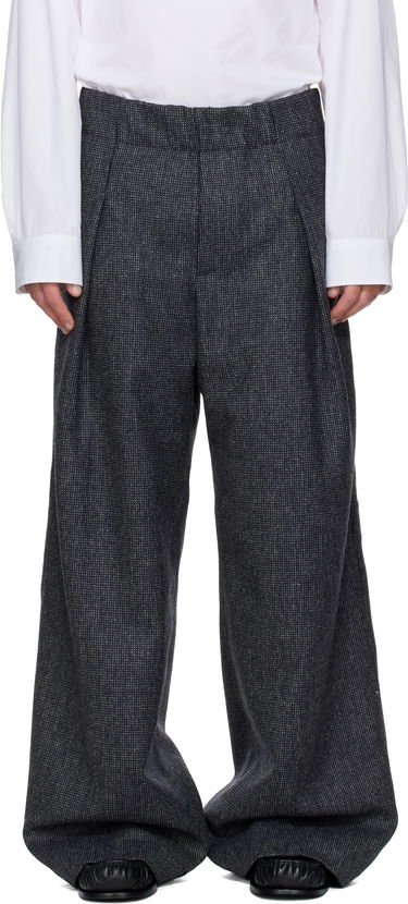 Nohavice Dries Van Noten Pleated Wide-Leg Wool Trousers with Textured Weave Šedá | 252-020907-2194, 0