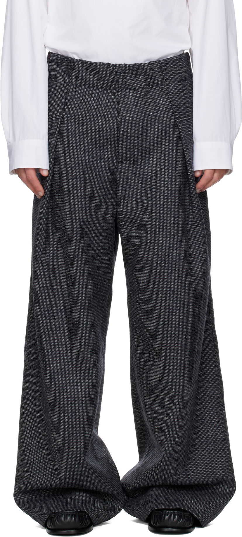 Nohavice Dries Van Noten Pleated Wide-Leg Wool Trousers with Textured Weave Šedá | 252-020907-2194