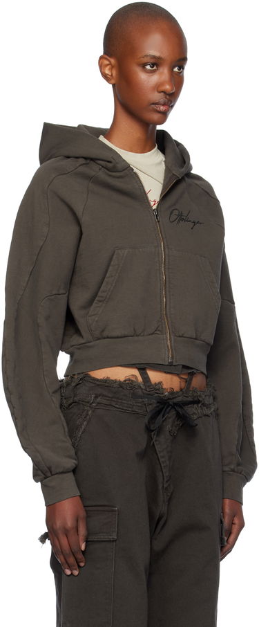 Mikina Ottolinger Ottolinger Multiline Zip Up Cropped Hoodie Zelené | 1150202521, 4