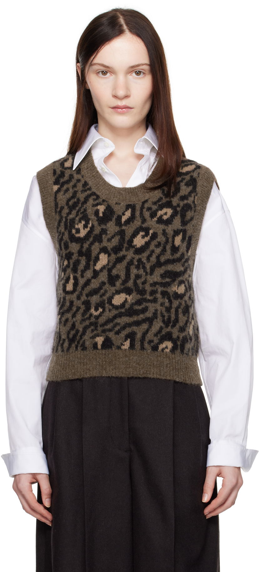 Sveter A.P.C. Léana Knitted Leopard Print Vest Zelené | WPAAO-F22325