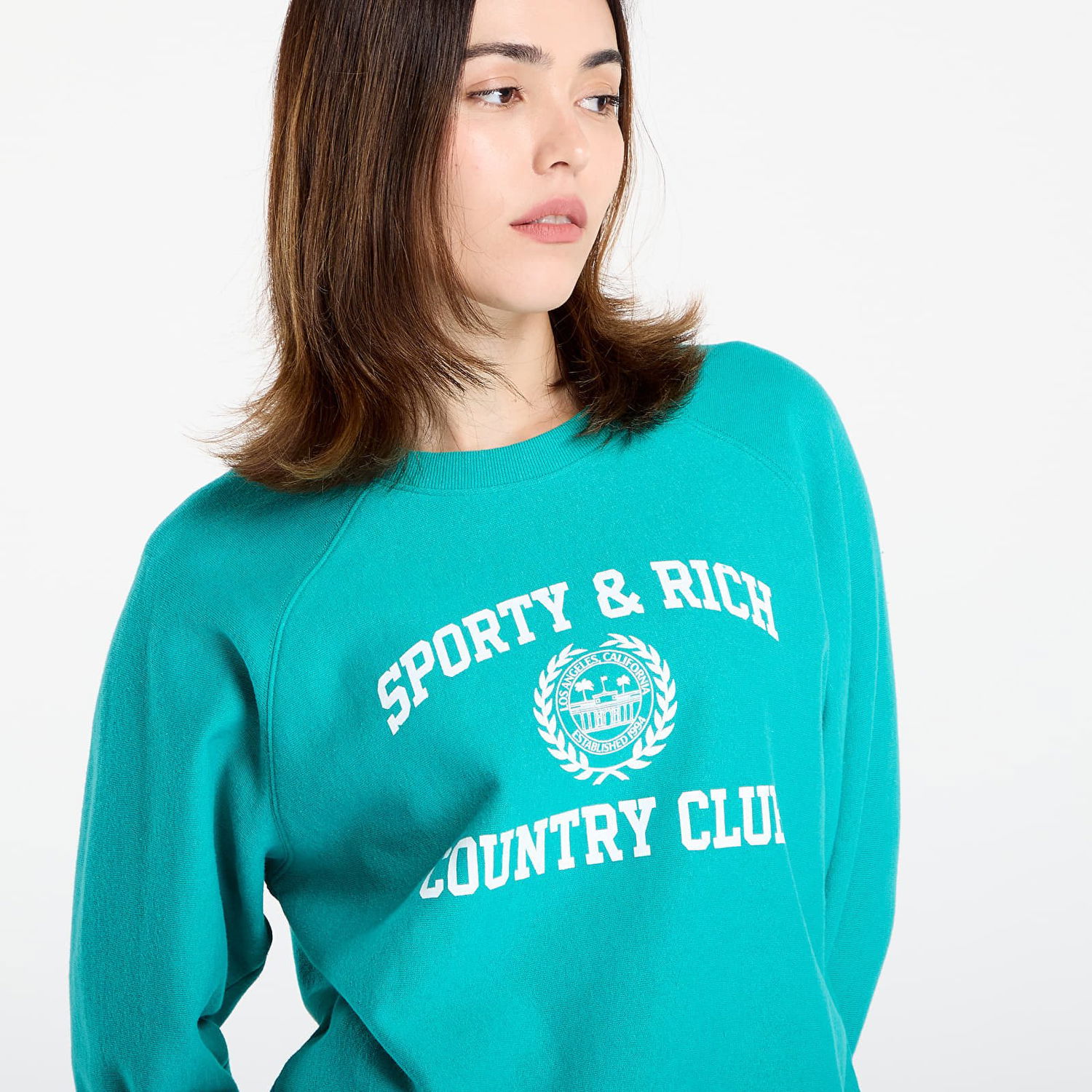 Mikina Sporty & Rich Sporty & Rich Varsity Crest Soft Crewneck Sweatshirt Tyrkysová | ST082625218GR37, 1