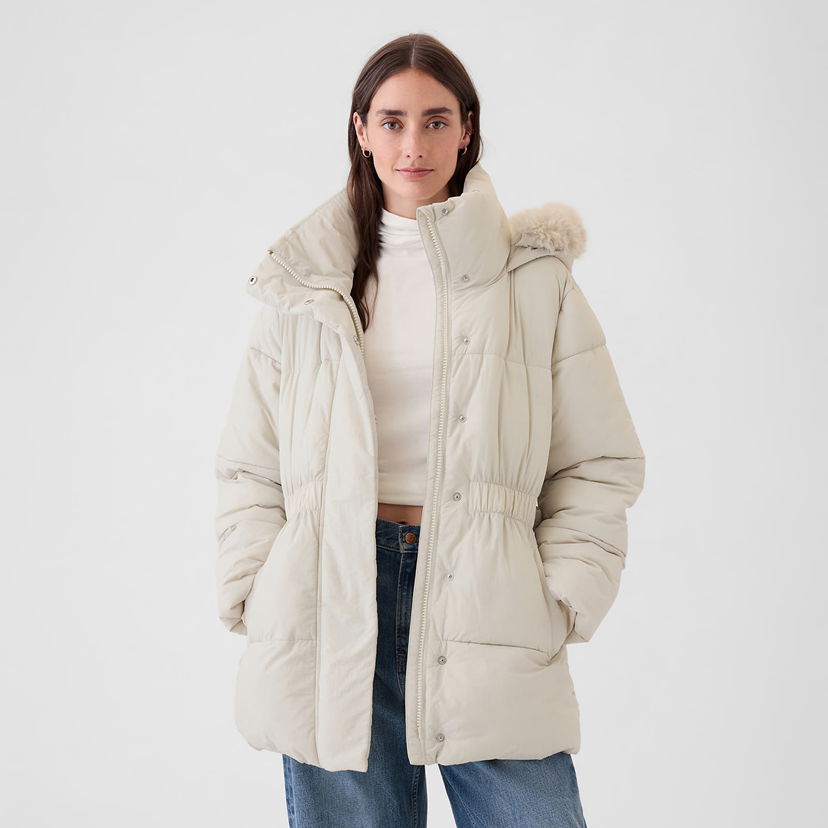 Bunda GAP Jacket Puffer Midi Coat Regular Grey XS Béžová | 520185-00