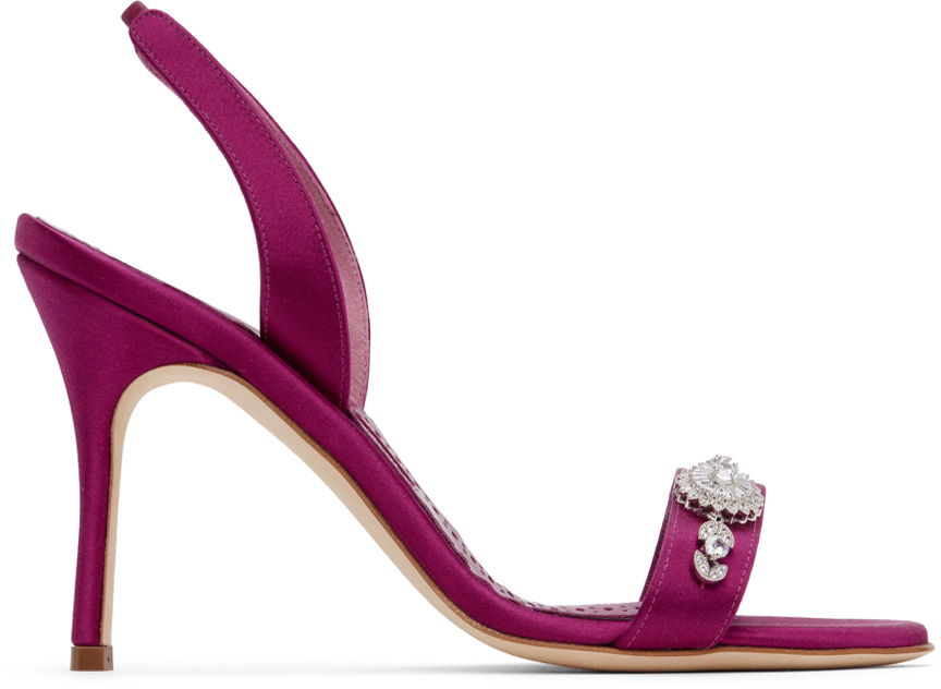 Starostlivosť o obuv Manolo Blahnik Manolo Blahnik Lamisan Satin Heeled Sandals Fialová | 324-2954, 0