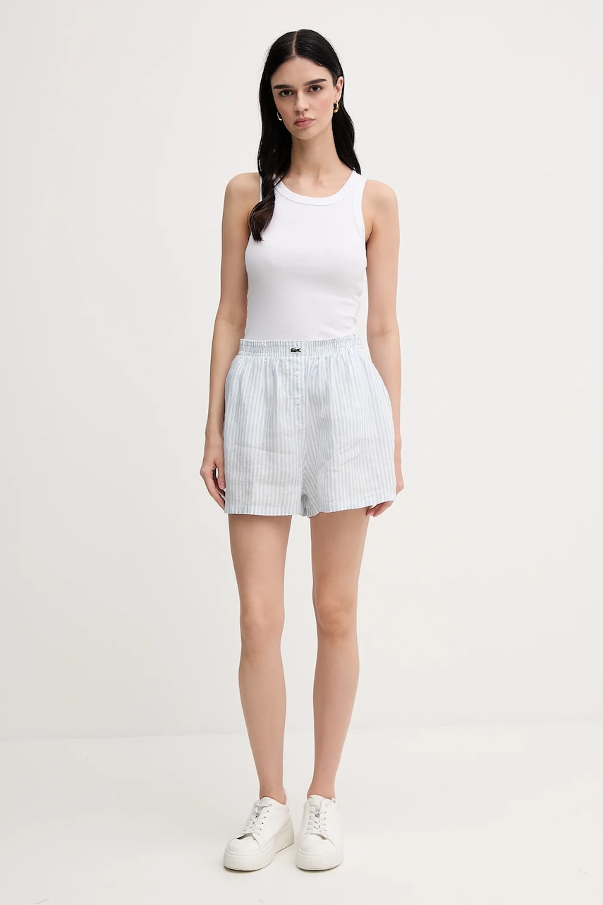 Šortky Lacoste Lacoste High Waist Linen Shorts Modrá | FF0226, 1