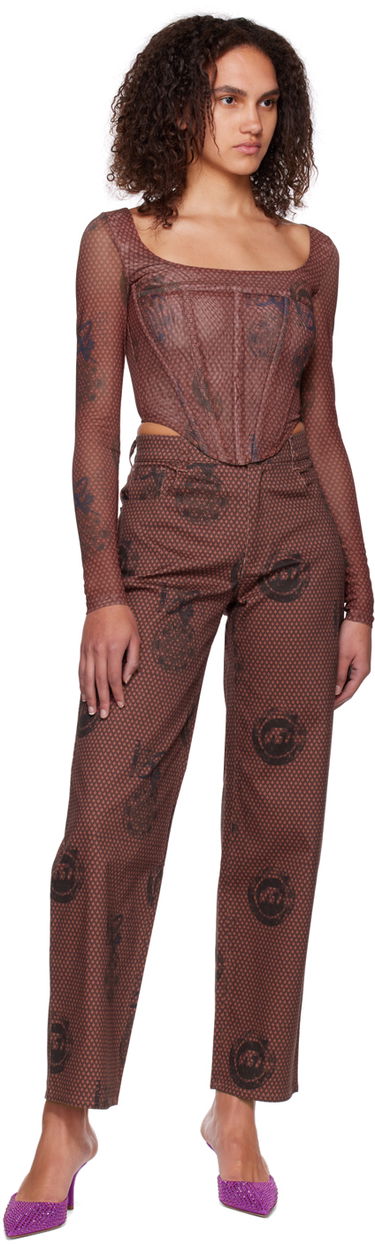 Crop Top Miaou Miaou Maude Long Sleeve Corset Top Hnedá | 7065PM1ATL, 3